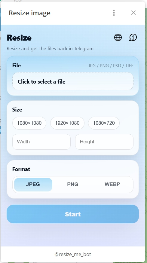 Resize Bot interface screenshot
